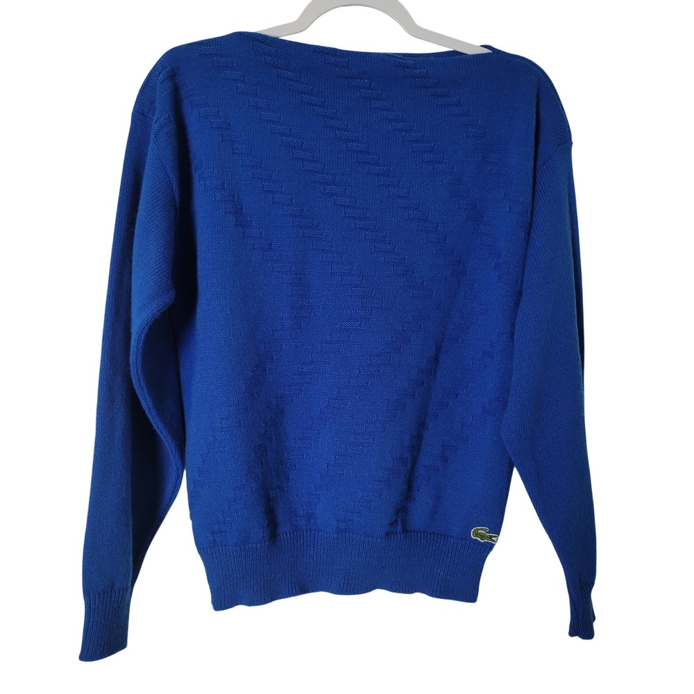 Vintage Izod Lacoste Royal Blue Textured Knit Sweater Boat Neck Size L USA Made